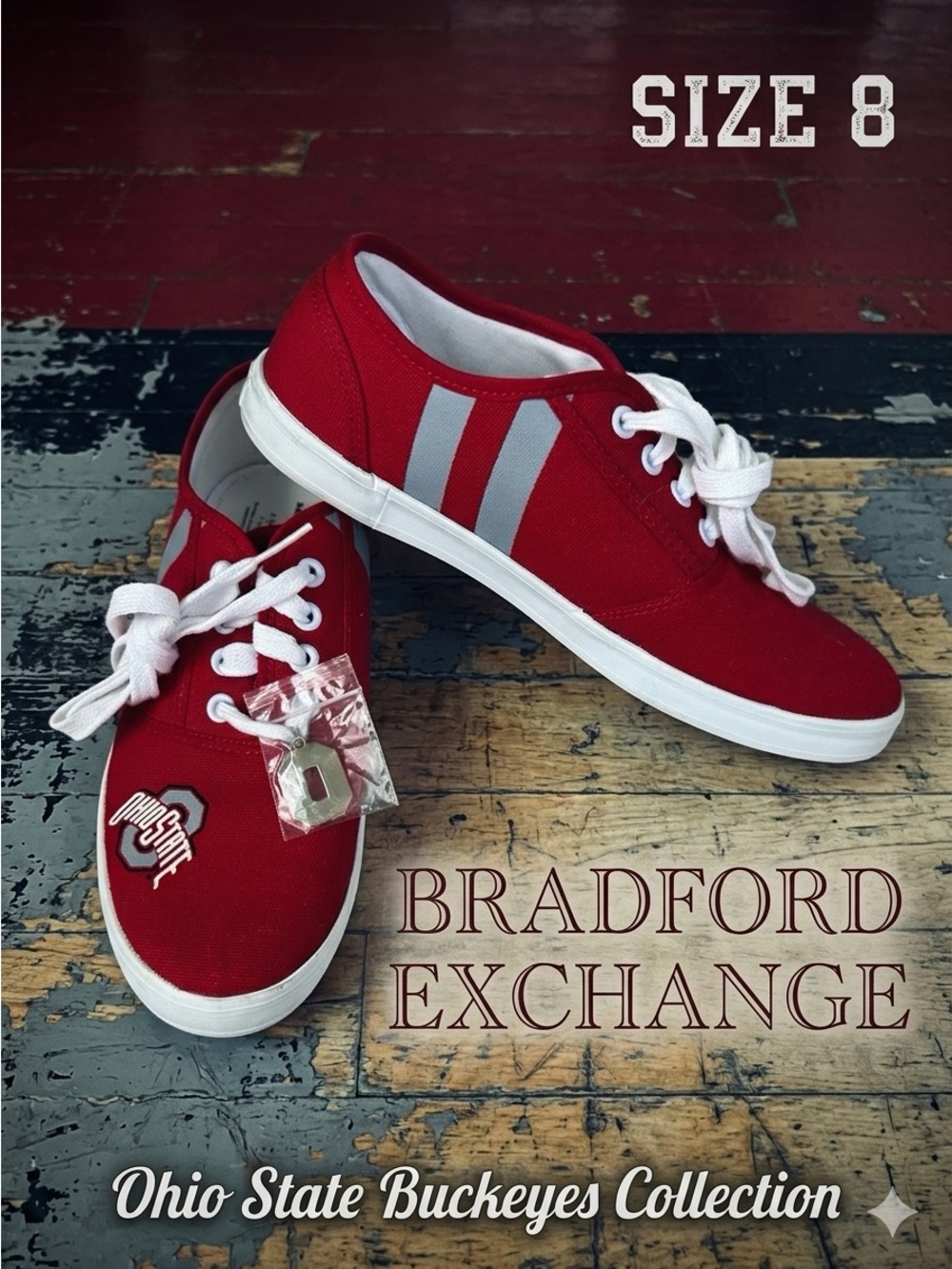 BRADFORD EXCHANGE Women’s Ohio State Buckeyes Red/White‎ Canvas Sneakers Charm 8